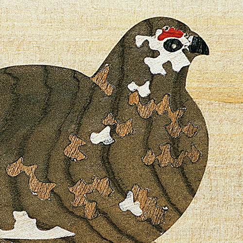 富山木象嵌「雷鳥と立山連峰」