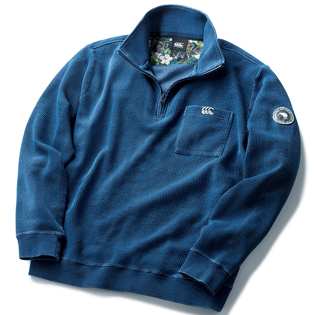 インディゴソリッド･ワッフルハーフジッププルオーバー