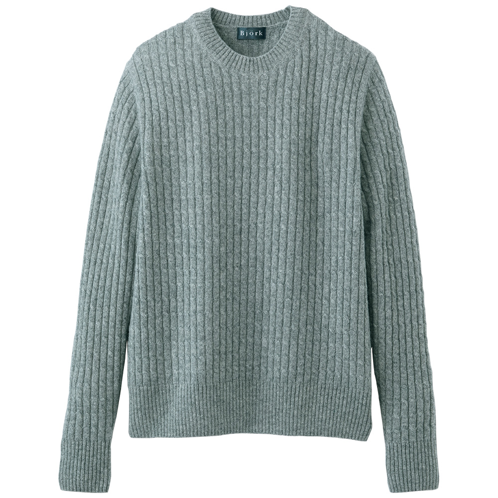 カシミヤケーブル編みプルオーバー