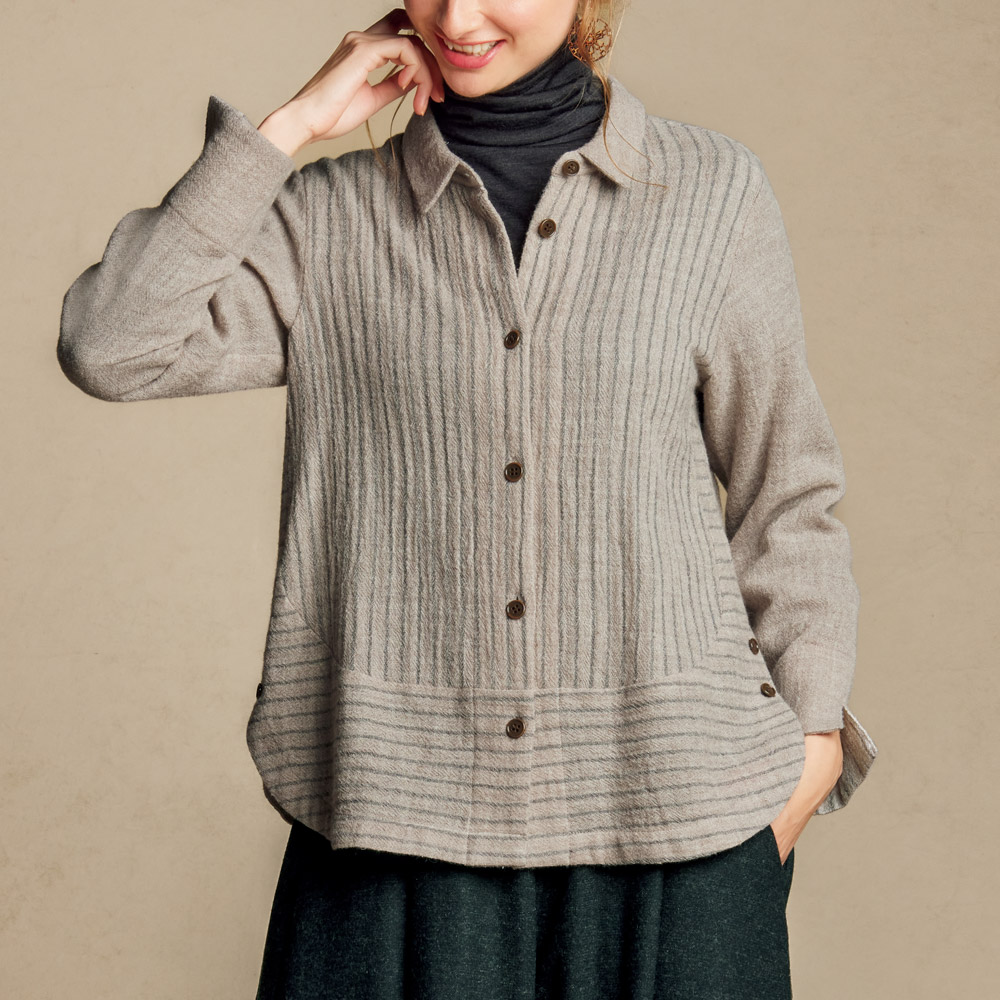 ウールガーゼストライプ切り替えブラウス