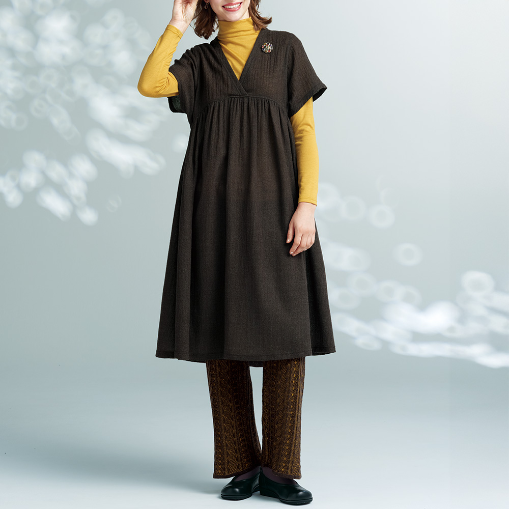 ウール混チュニックワンピース