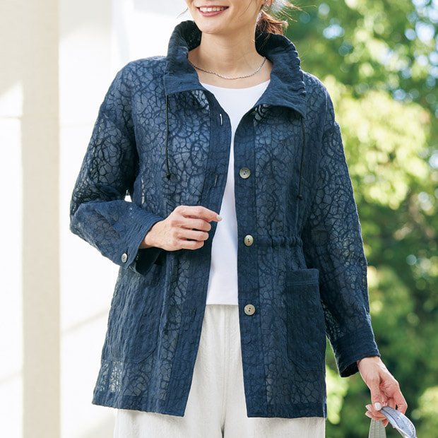 麻リップルのジャケットコート