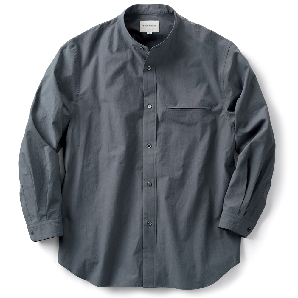 綿麻バンドカラーシャツ