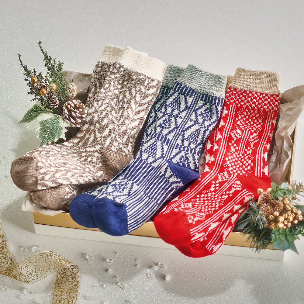 コットンウール混ソックス／3柄セット