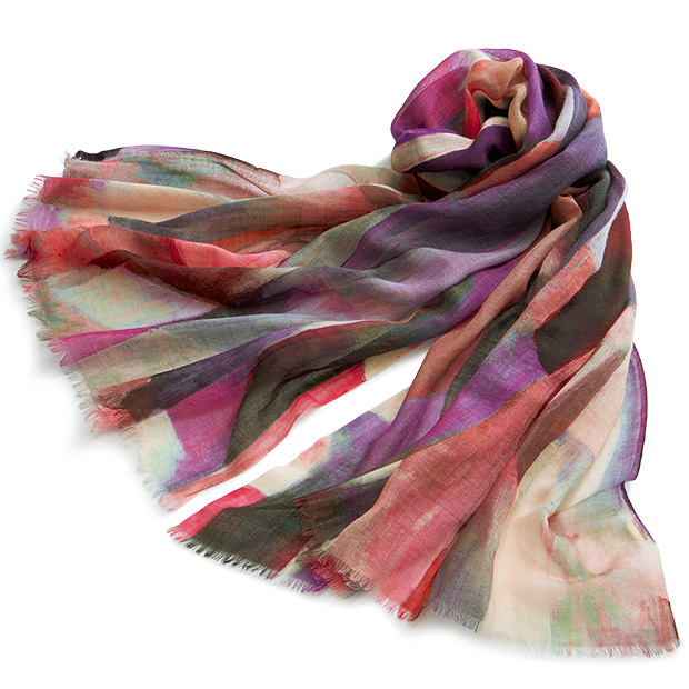 ウールシルク手描き風プリントストール