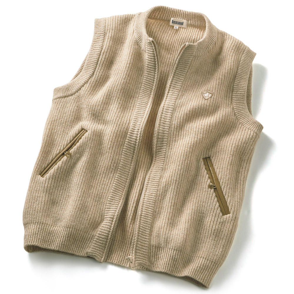 洗えるウールのフルジップニットベスト