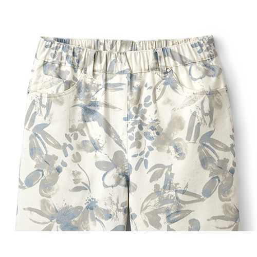 オーガニックコットンボタニカル柄ストレッチパンツ