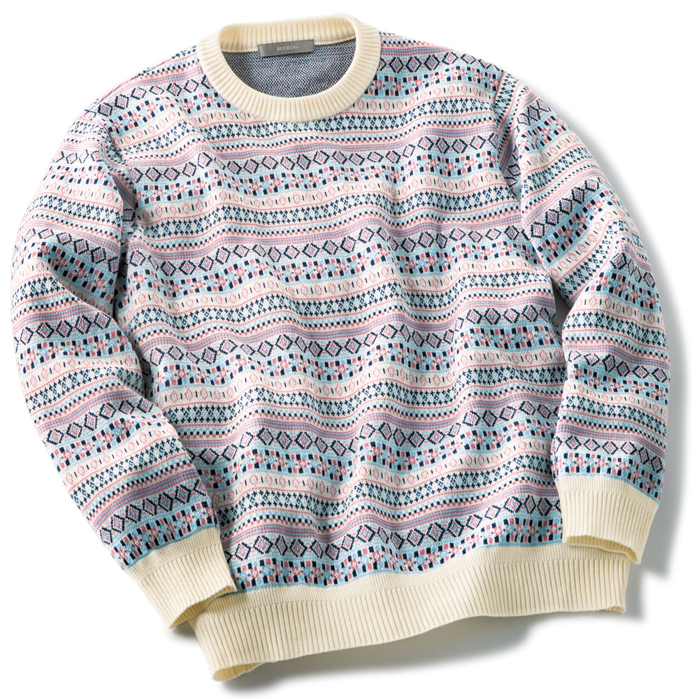 洗えるシルク混･フェアアイルモチーフセーター