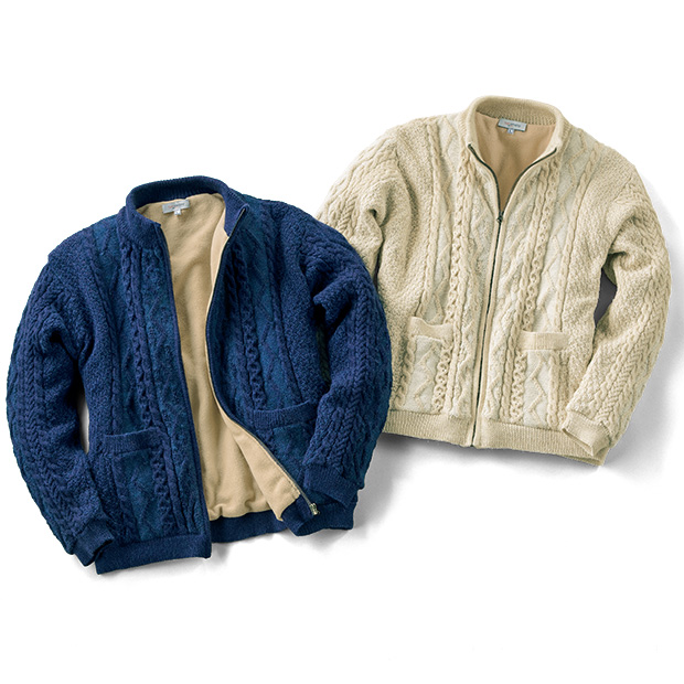 アルパカ混ケーブル編みカーディガン／男女兼用