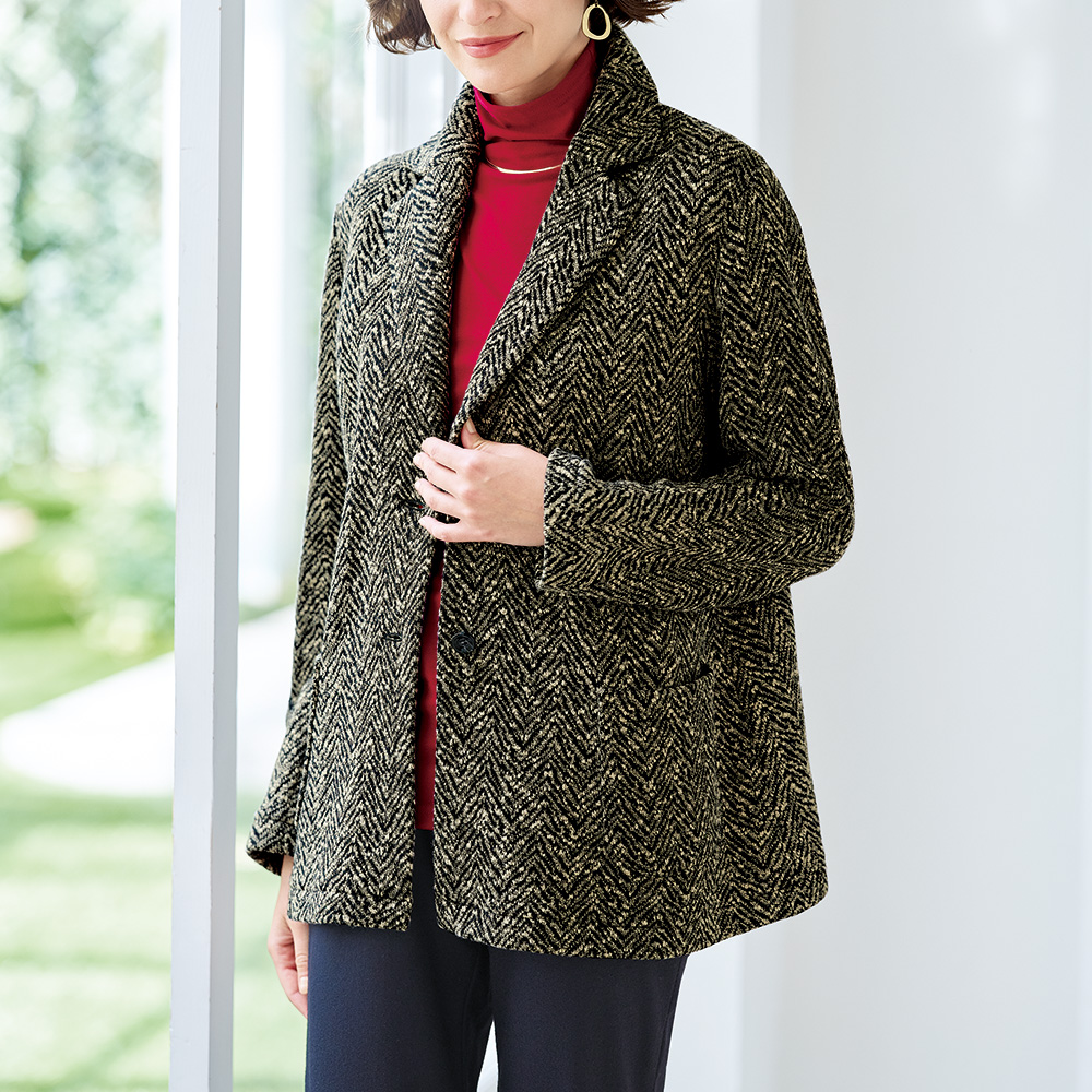 ウール混ジャカードジャージーオーバージャケット