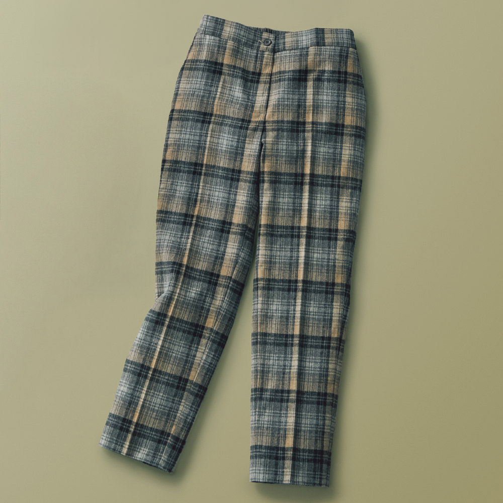 チェック柄ウール混パンツ