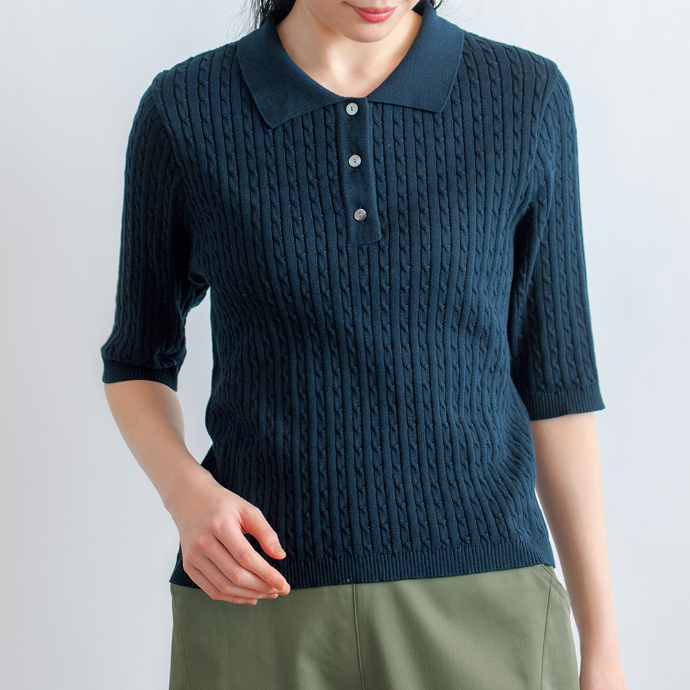 ケーブルニットポロシャツ