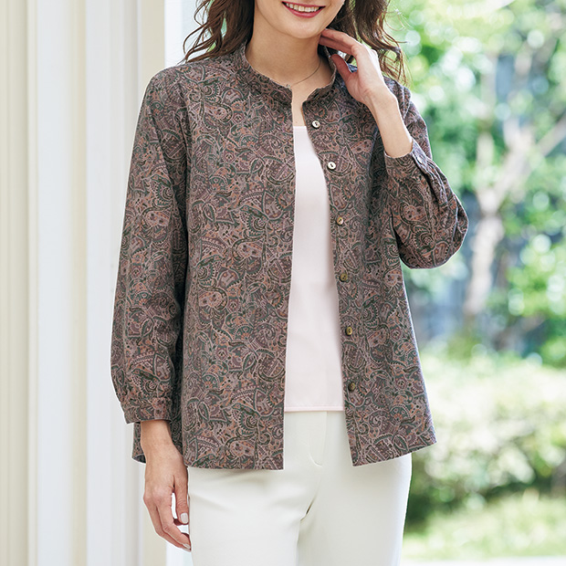 インド茜染めプリントコットンブラウス