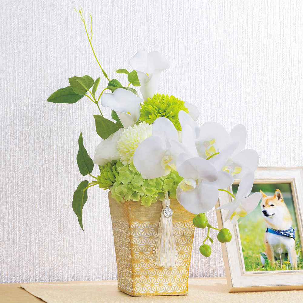 アーティフィシャルフラワーの仏花 胡蝶蘭とカラー/単品