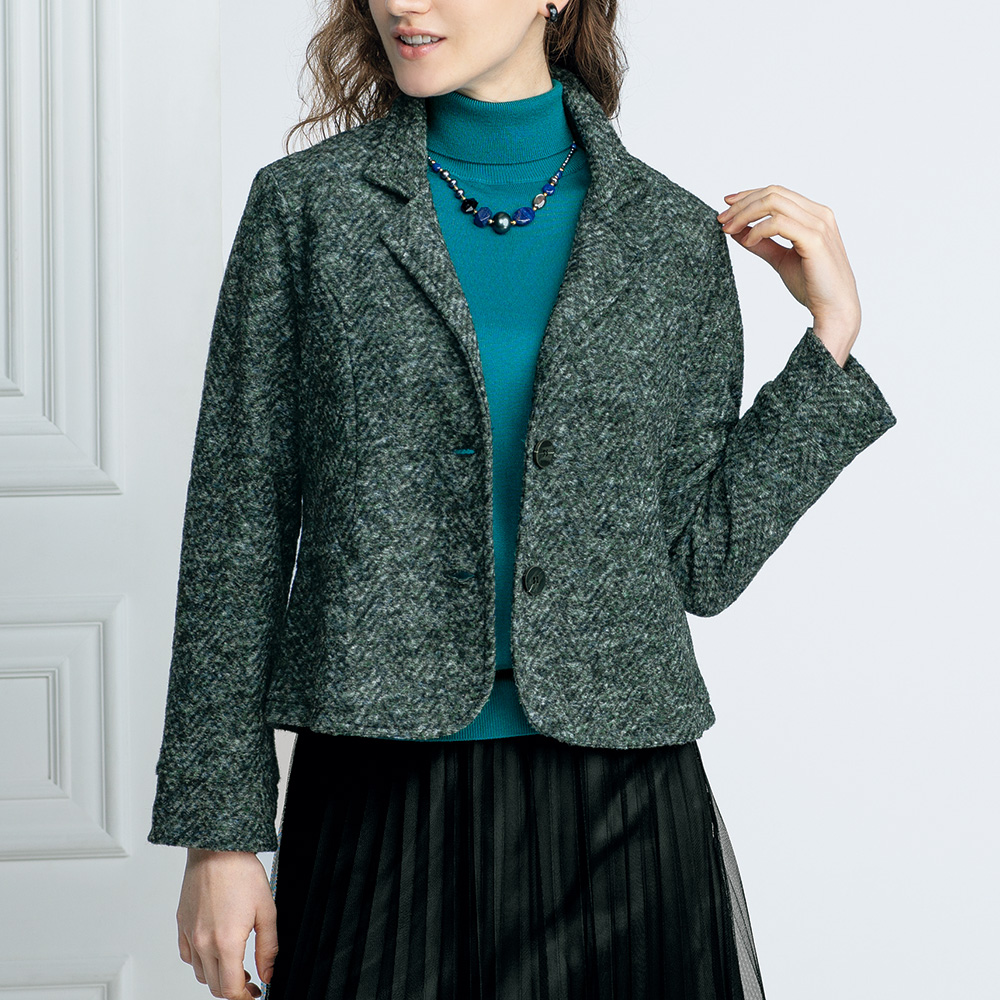 ウール混ヘリンボーン柄ジャケット