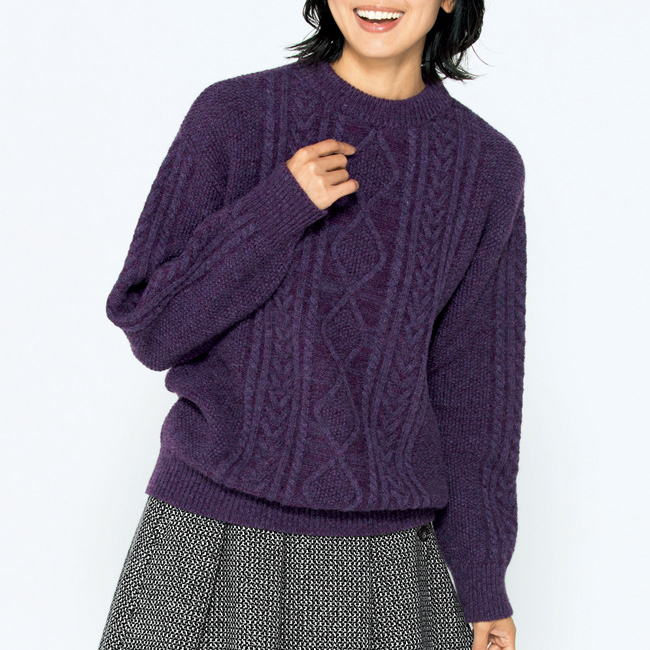 ラムウール混アラン柄プルオーバー