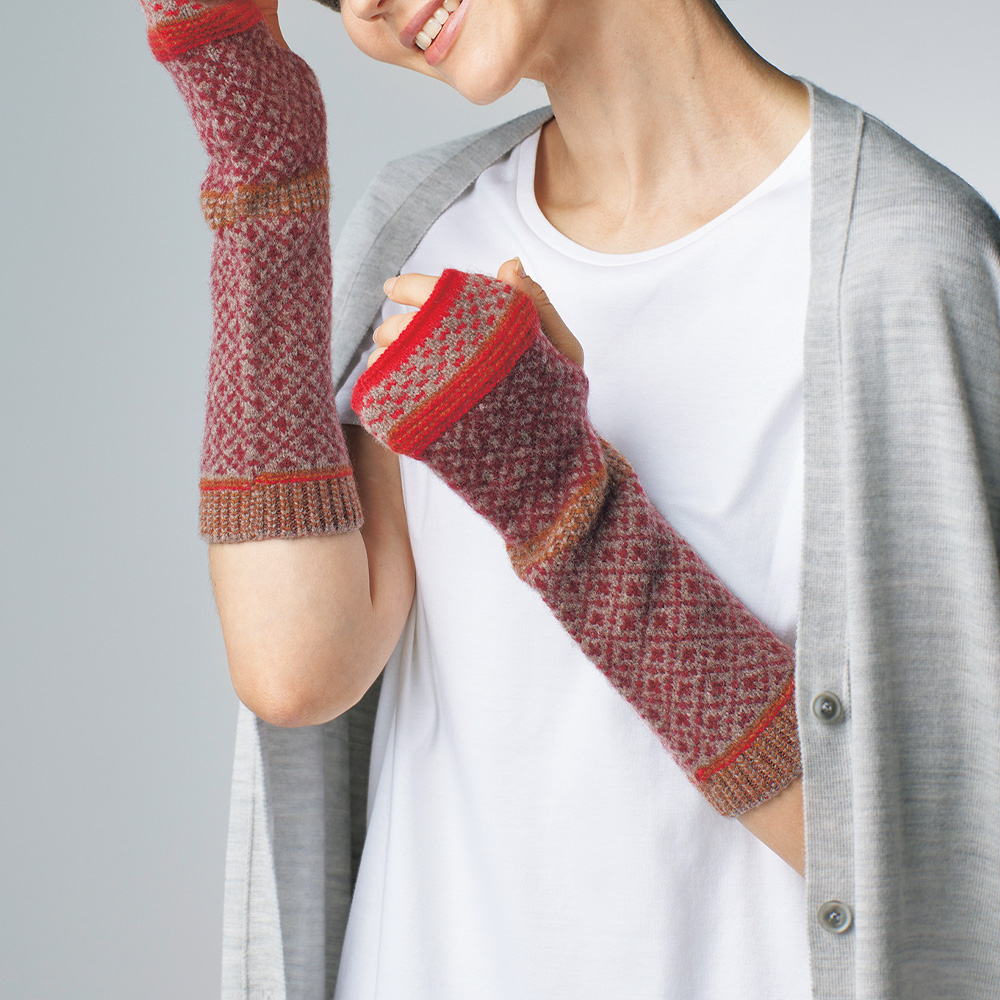 タスマニアウール・ノルディック柄帽子アームウォーマー付き