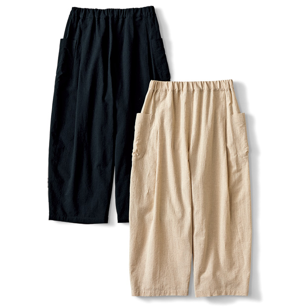リネン混ゆったりシルエットパンツ