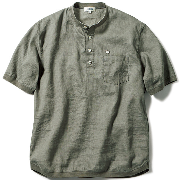 リネン混･フライス使いヘンリーネックTシャツ
