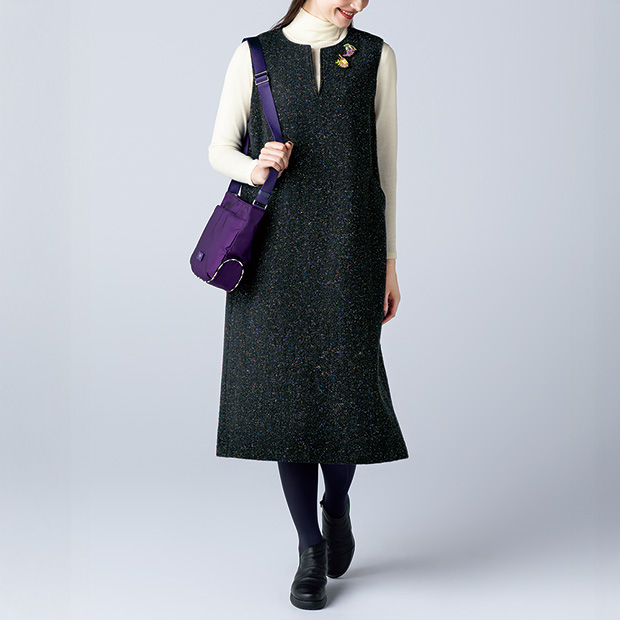 ウール混ヘリンボーン柄ジャンパースカート