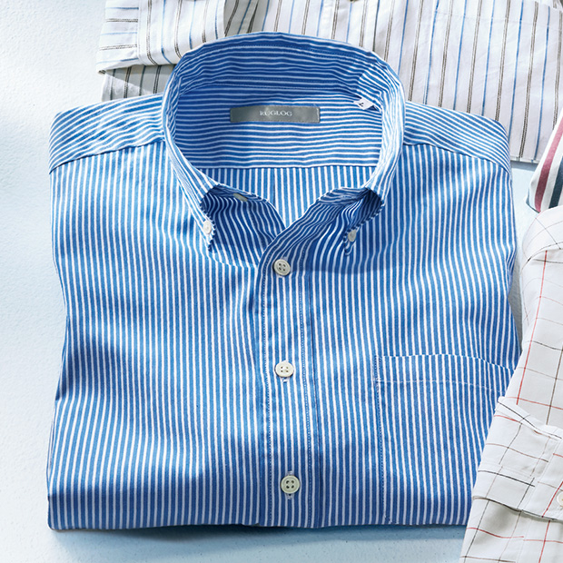 80番手オックスフォードストライプ長袖シャツ