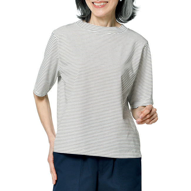 ハイネックコットンボーダーTシャツ／当社限定