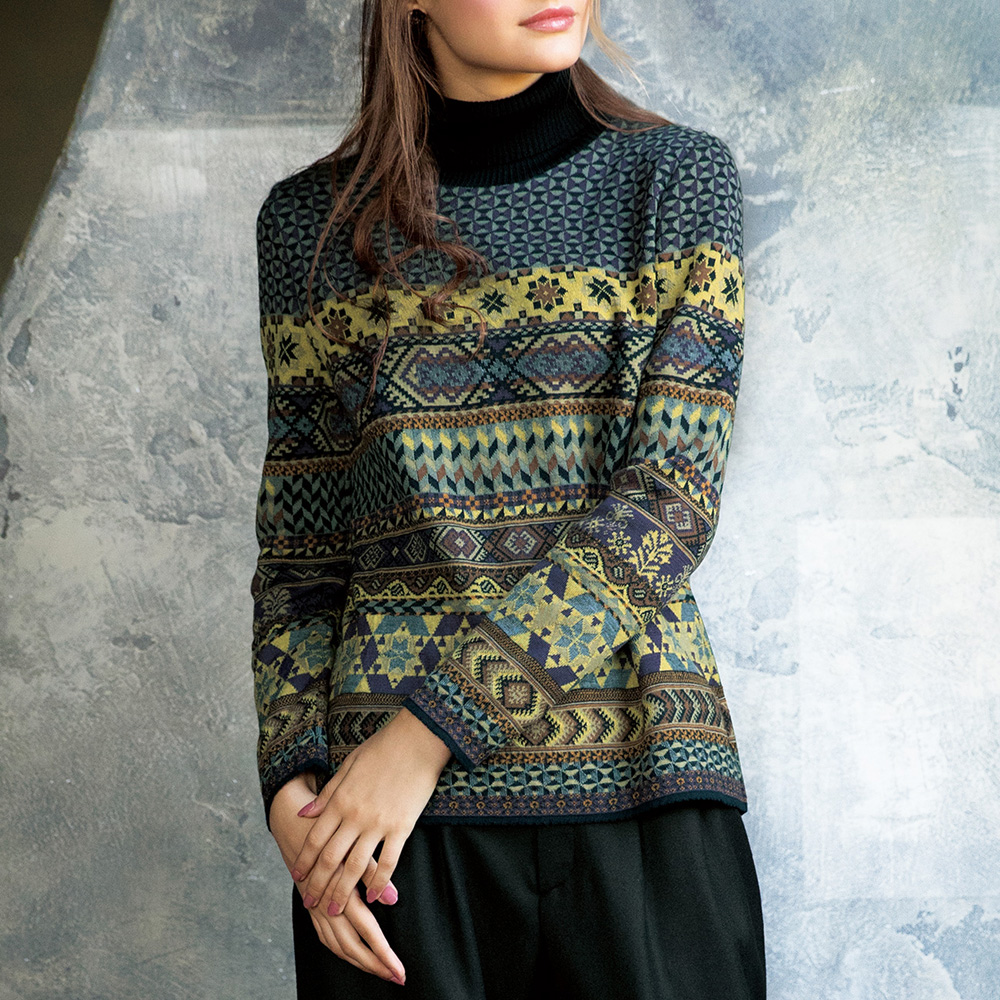 ジャカード編み・タートルネックセーター