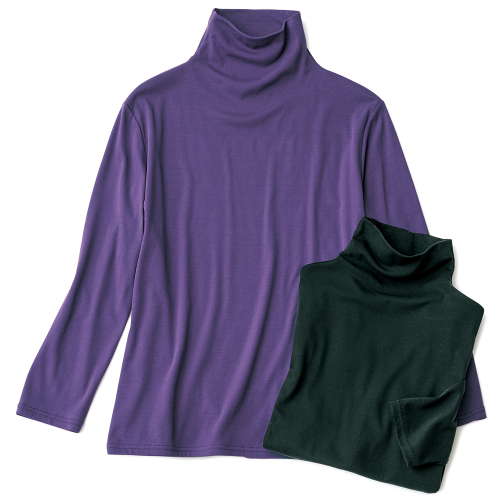 強撚コットンボトルネック八分袖プルオーバー