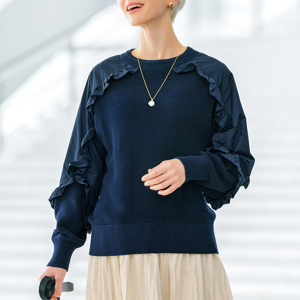 フリル使いコットンニットプルオーバー