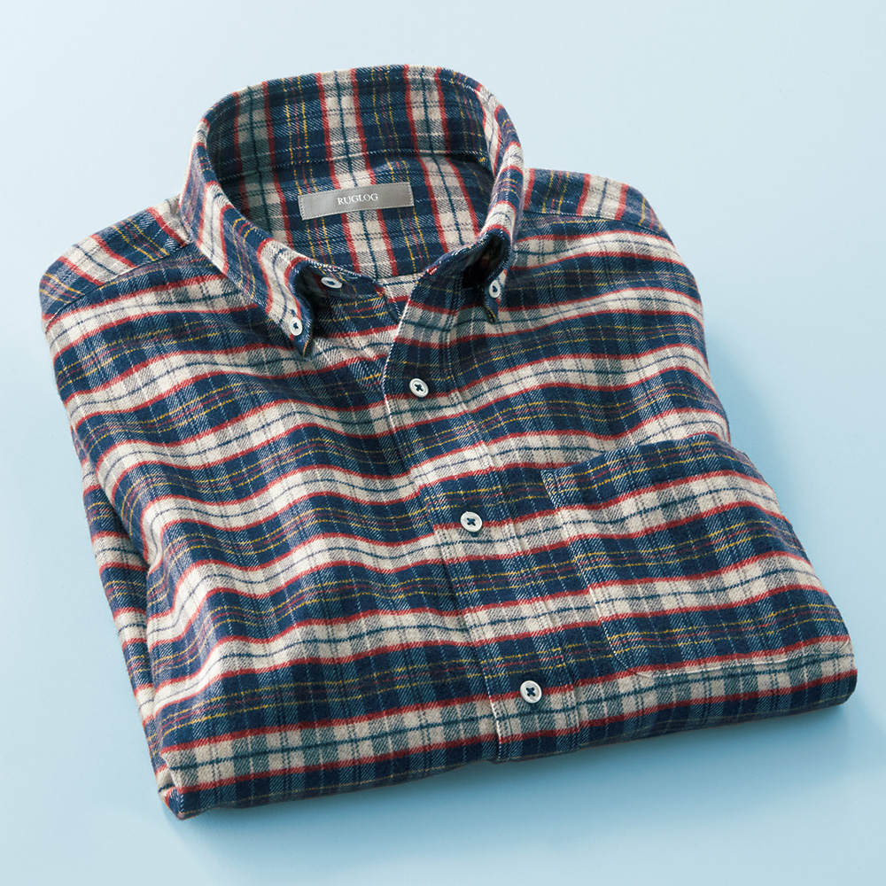 コットンヤクフランネルチェック・長袖シャツ