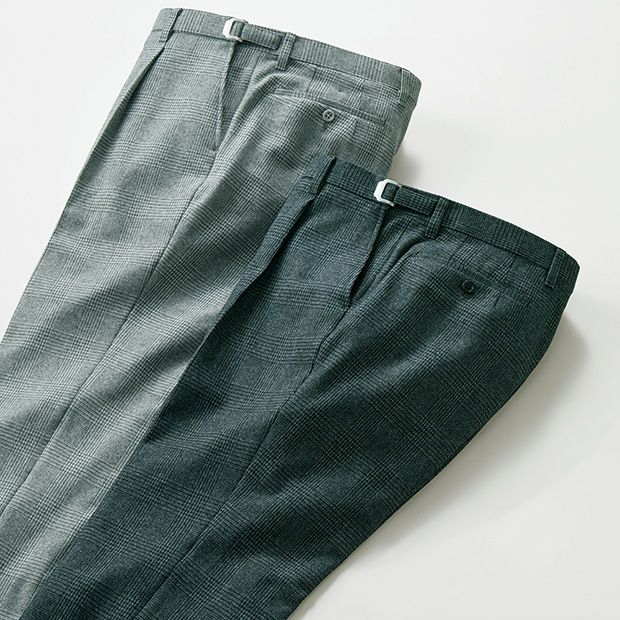 洗えるウール混チェックスラックス