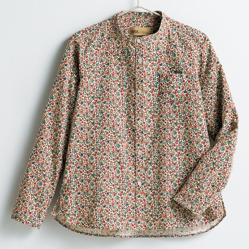 小花柄シャツコールスタンドシャツ