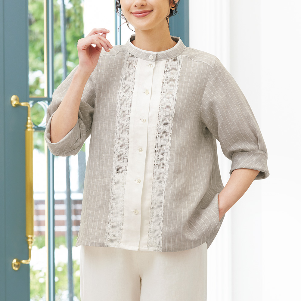 米澤美也子 レース使いのリネンブラウス | ライトアップオンラインストア