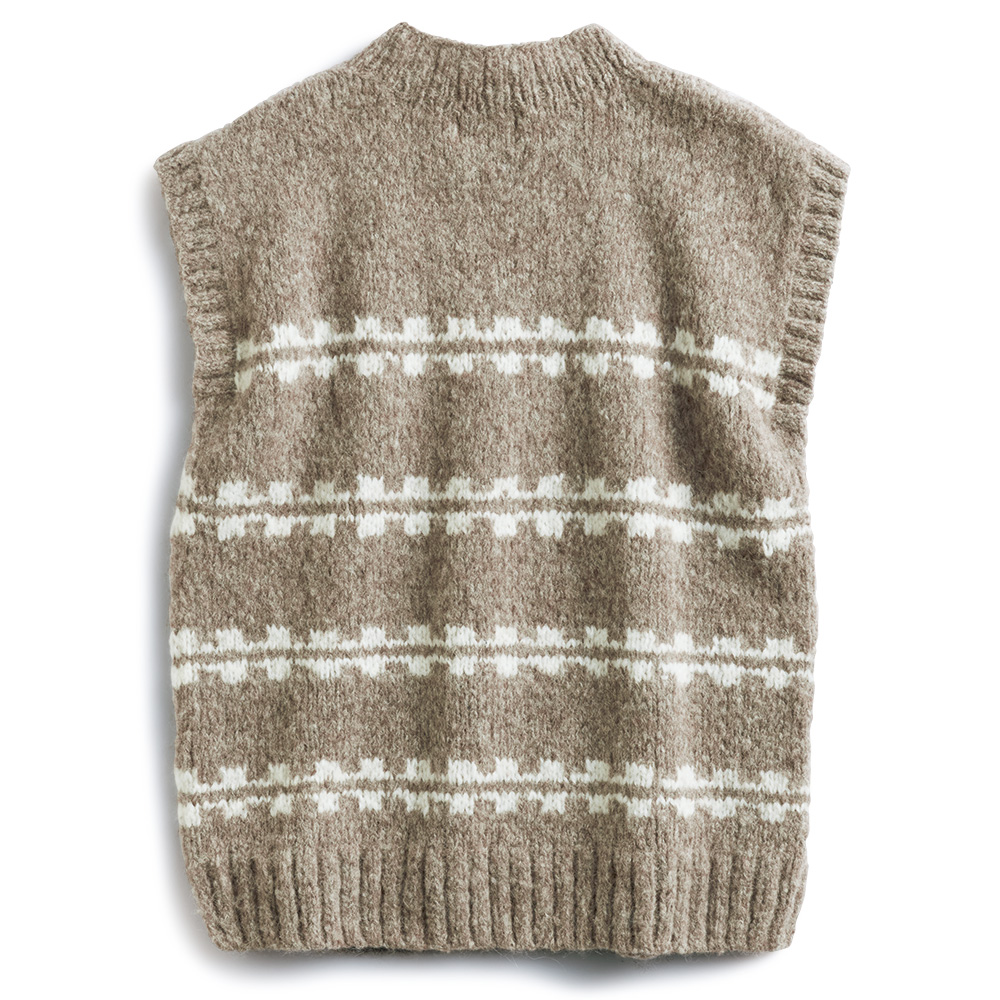 手編みキッズ柄モックネックベスト