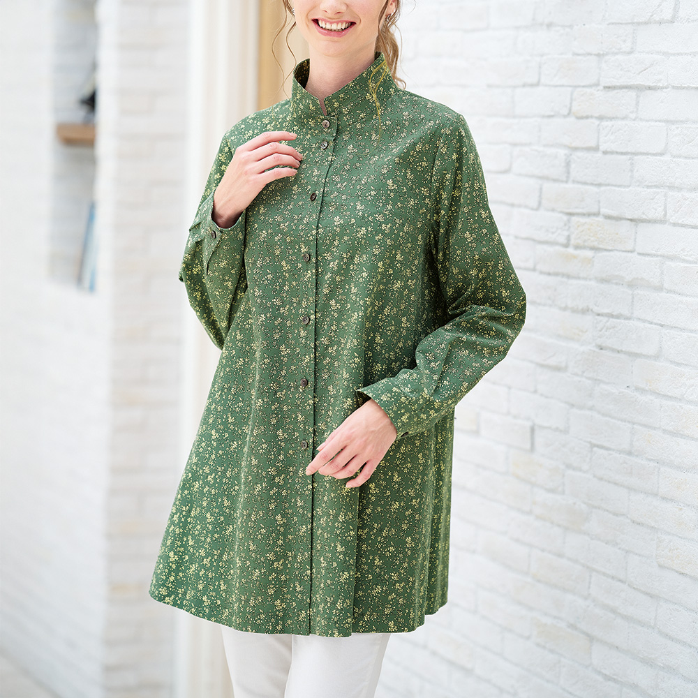 コーデュロイプリントロングブラウス