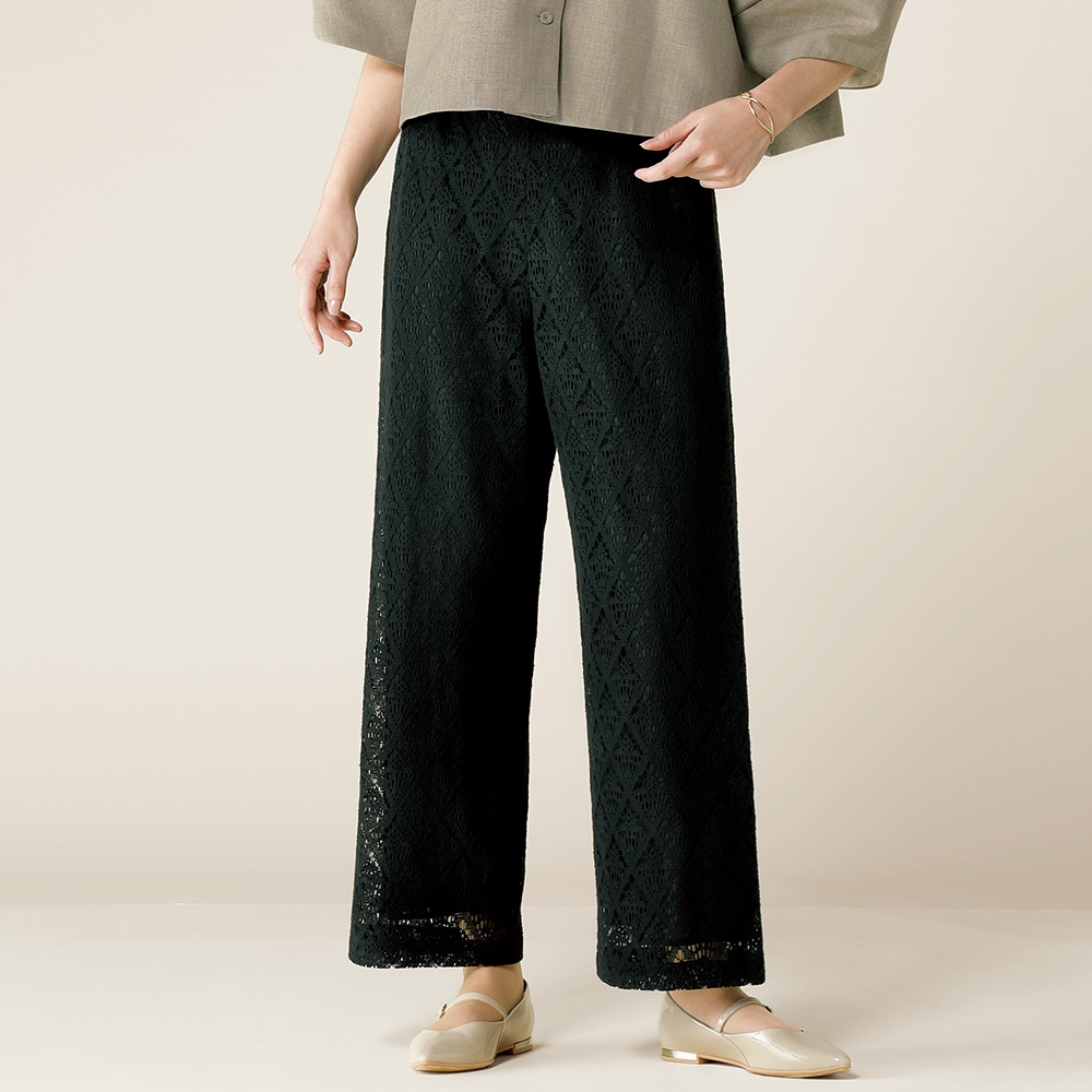 リネン混レースパンツ