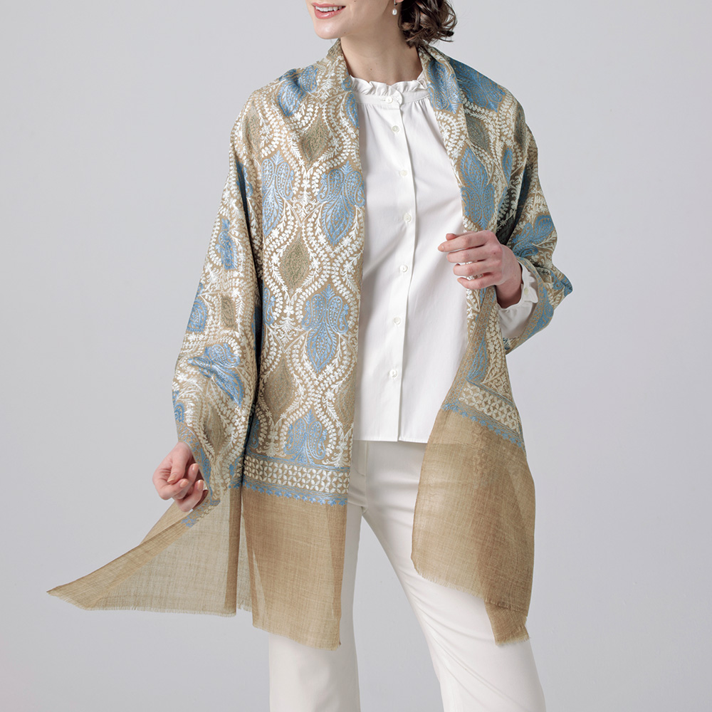 ウールシルクショール／ピーコック