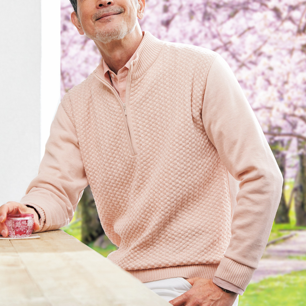 近江ちぢみ 草木重ね桜染めシャツ