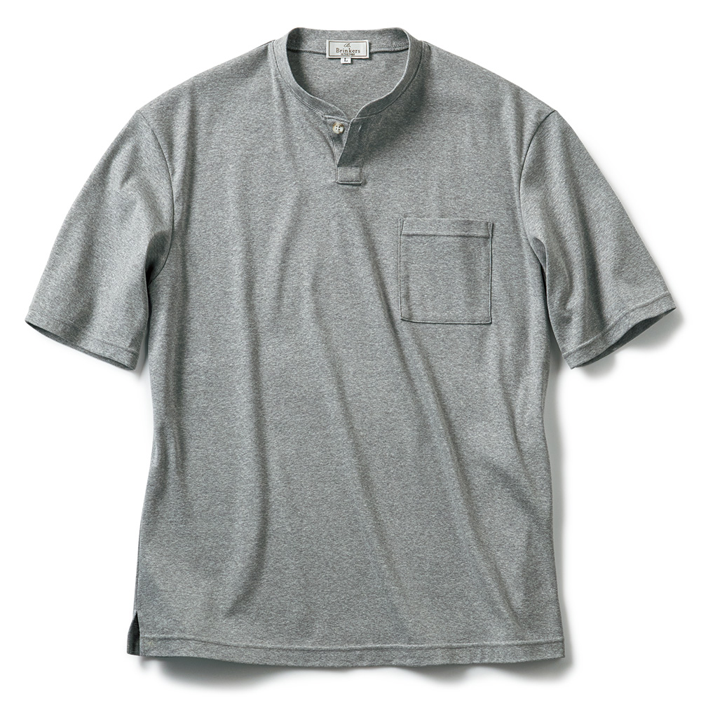楽々フライス1ボタンヘンリーネックTシャツ