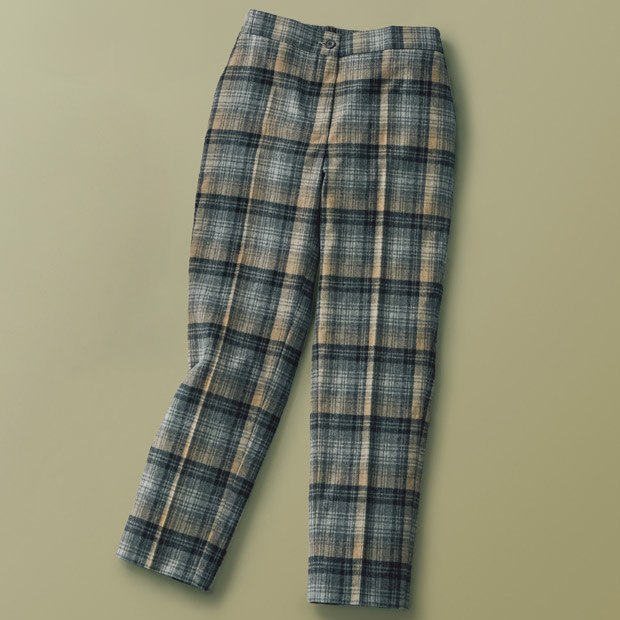 チェック柄ウール混パンツ