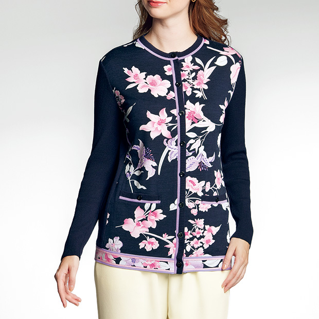 ウールシルクプリントジャージーカーディガン