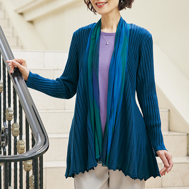 ハコフデ染めショール付きカーディガン