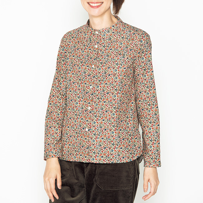 小花柄シャツコールスタンドシャツ