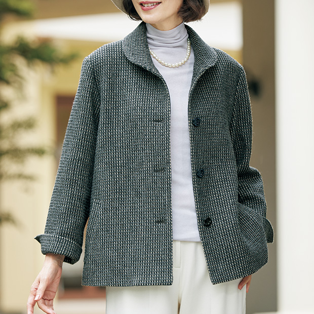 尾州織ハチスツイードウール混ジャケット