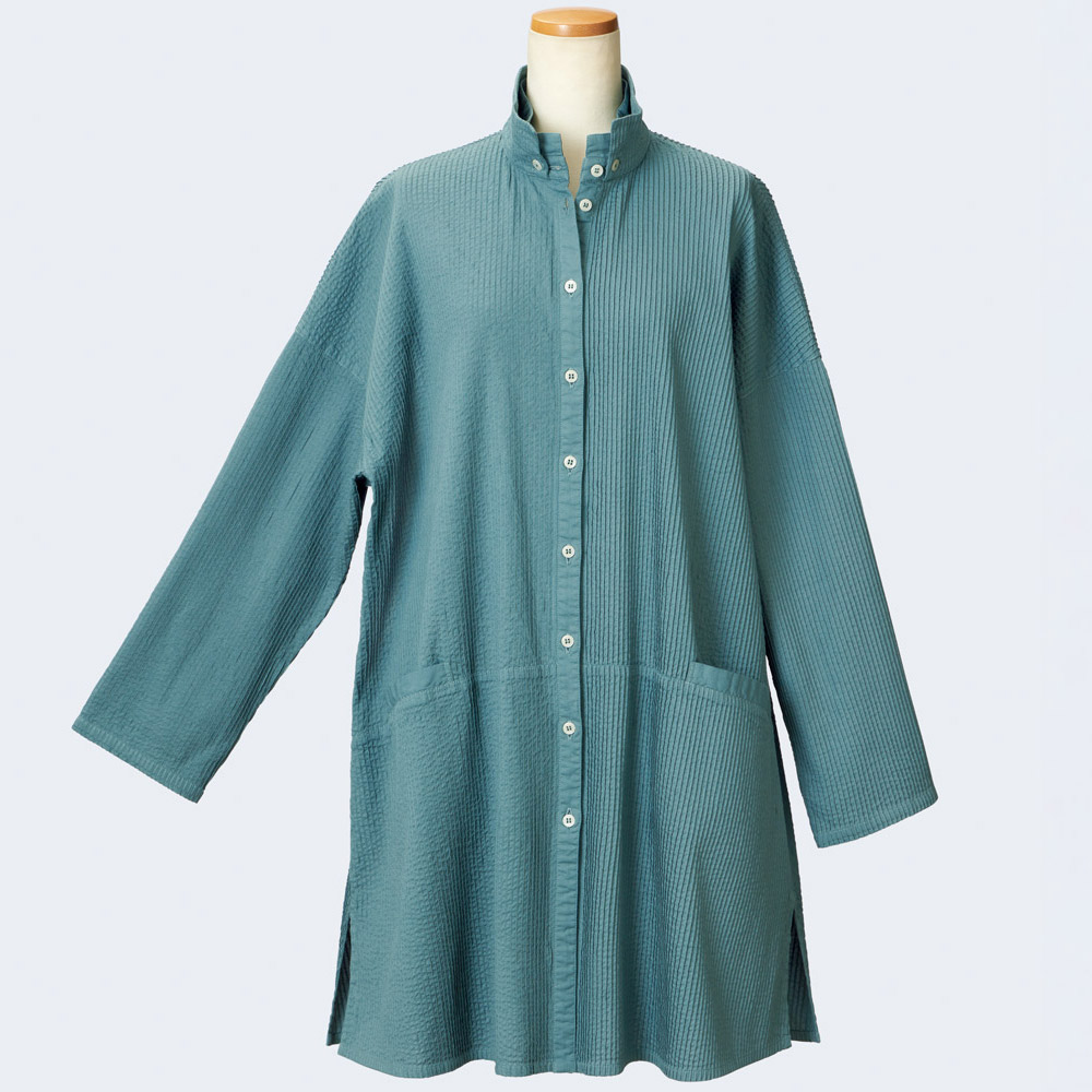 スタンド襟ロングジャケットブラウス