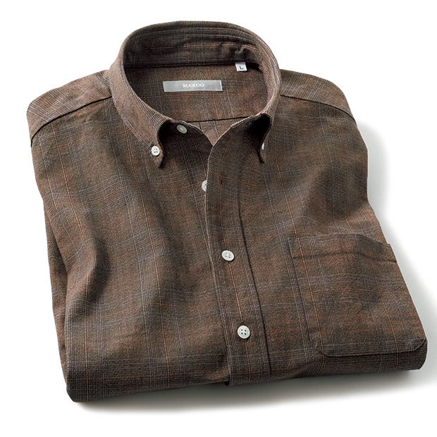 杢糸使いチェック・ストレッチ長袖シャツ