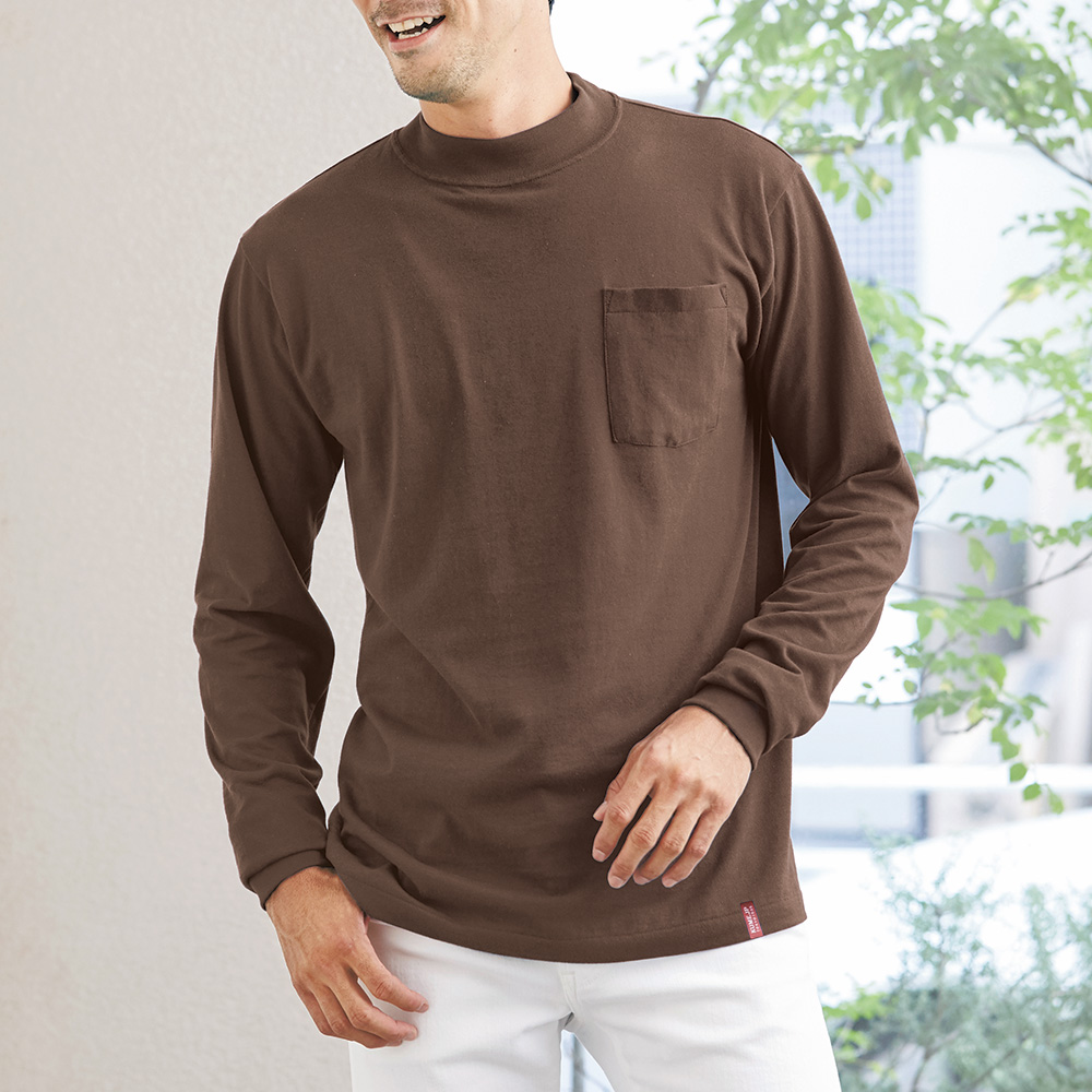 日本製天竺･モックネック長袖Tシャツ2色セット
