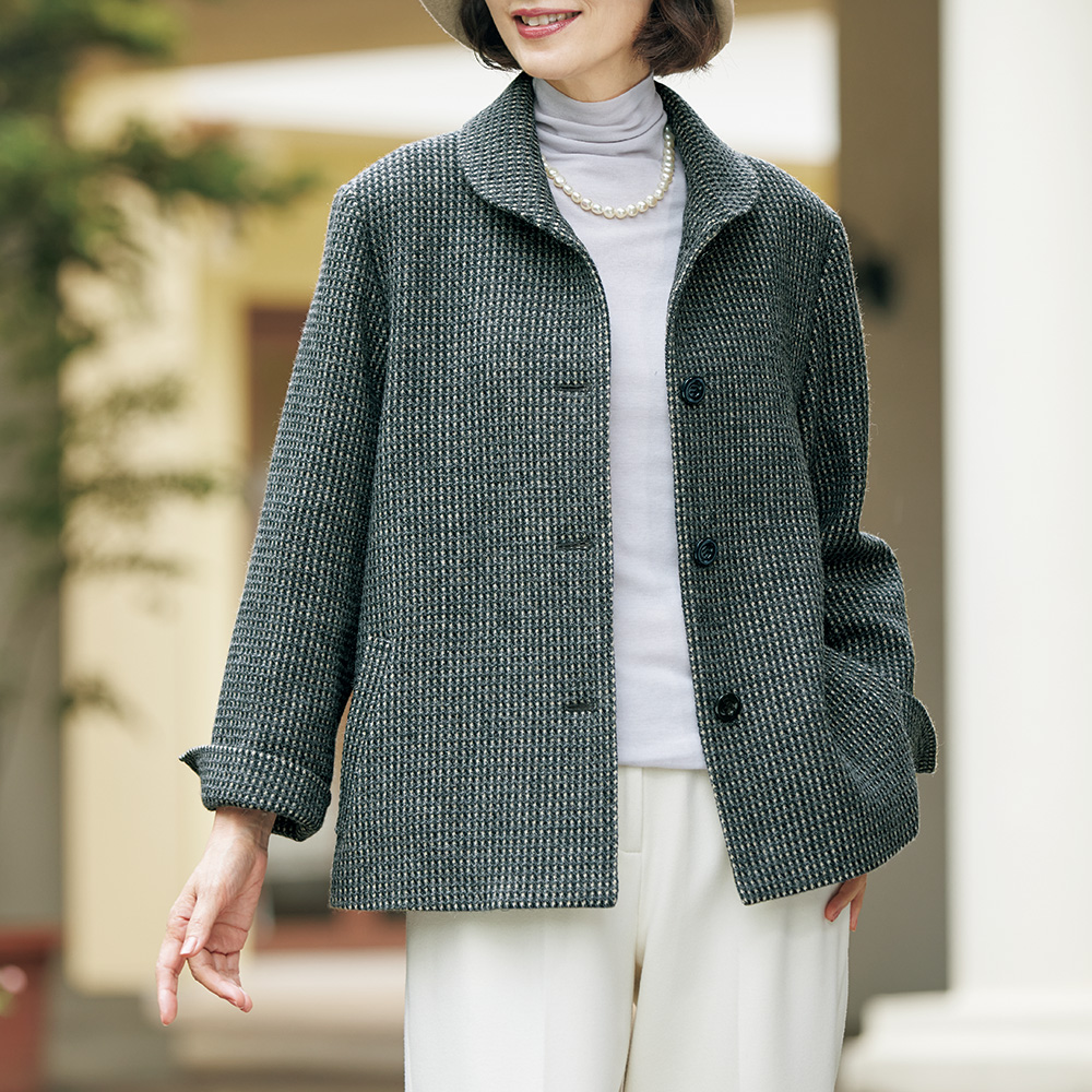 尾州織ハチスツイードウール混ジャケット