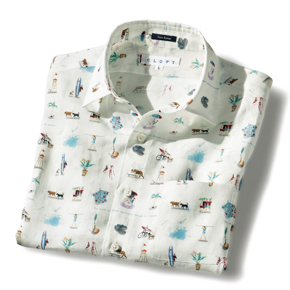 ラミープリント半袖シャツ／マリンリゾート