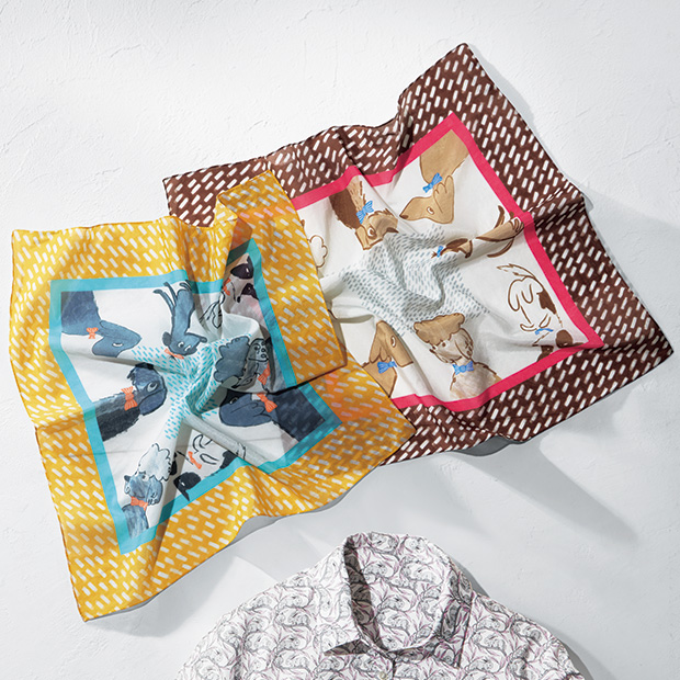 リング付きミニスカーフ/コットンシルク